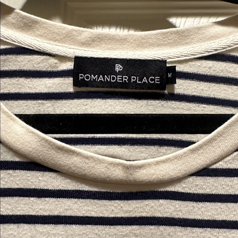 Pomander Place Navy Striped Vesty Puff Shoulder Long Sleeve Knit Top Womens sz M - Picture 3 of 4